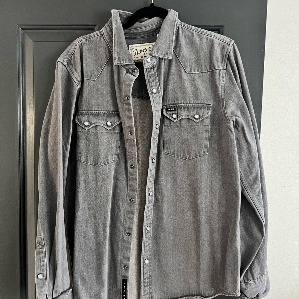 Howler Brothers Grey Denim Western Button-Down Shirt